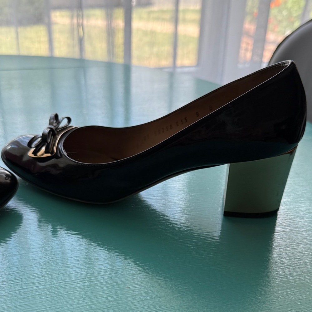 Salvatore Ferragamo Black Heels with Gold Accent - Picture 6 of 8